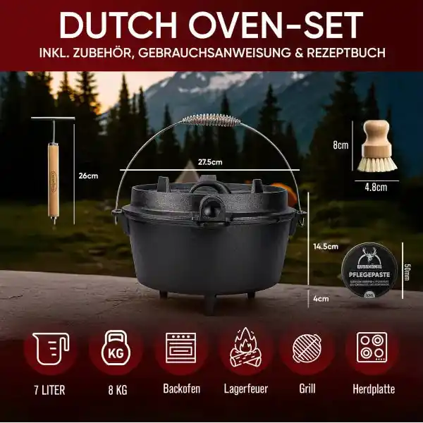 Gusskönig Eingebrannter Dutch Oven Set 7 L mit Füße - Jetzt sparen