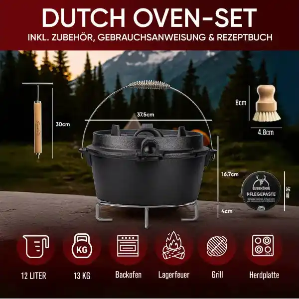Gusskönig Eingebrannter Dutch Oven Set 12 L ohne Füße - Sehr beliebt
