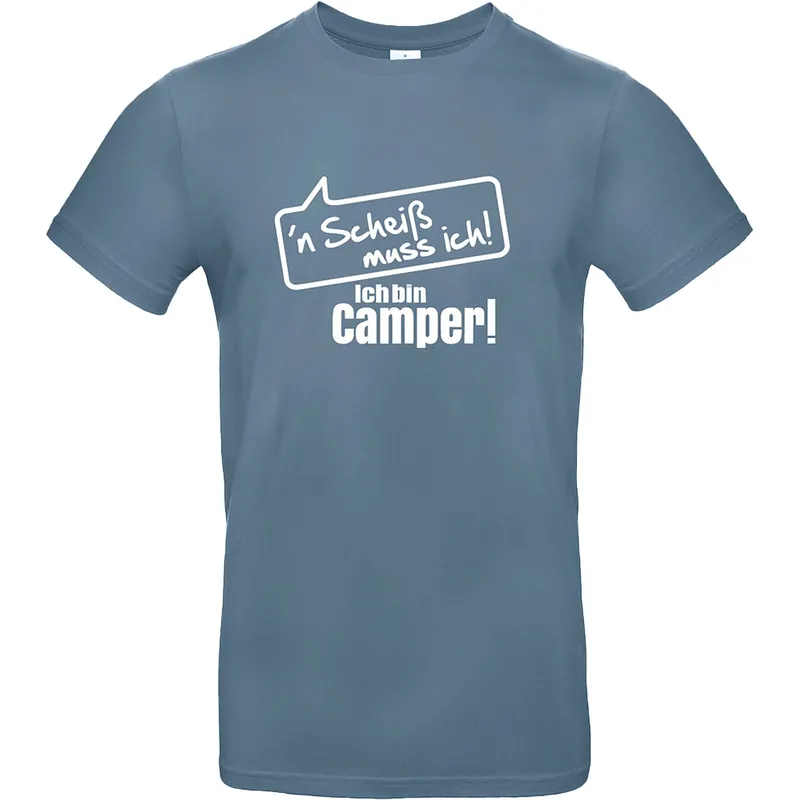 T-Shirt "‘n Scheiß muss ich! Ich bin Camper!", Grau/Blau, Größe XXL - Einfache Rückgabe