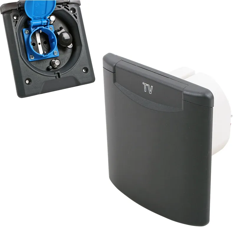 Vorzeltsteckdose Multi - versch. Farben - 2x Sat 12V u. 230V, IP54 | Neue Ware