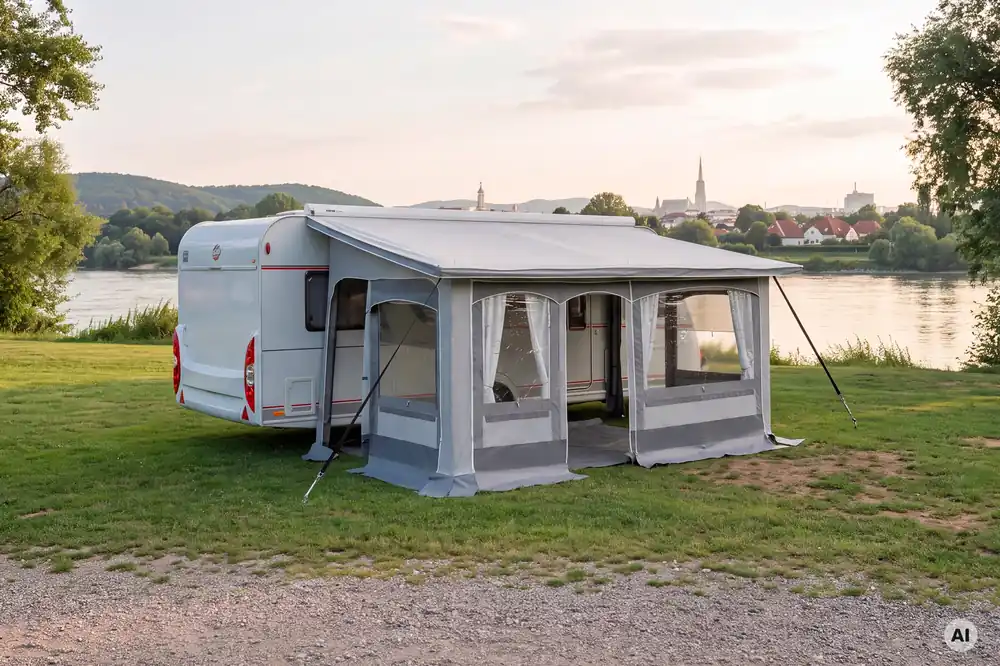 Neu | Hahn Zelte Dauerstand Teilzelt Wien 400x240cm Einzug links