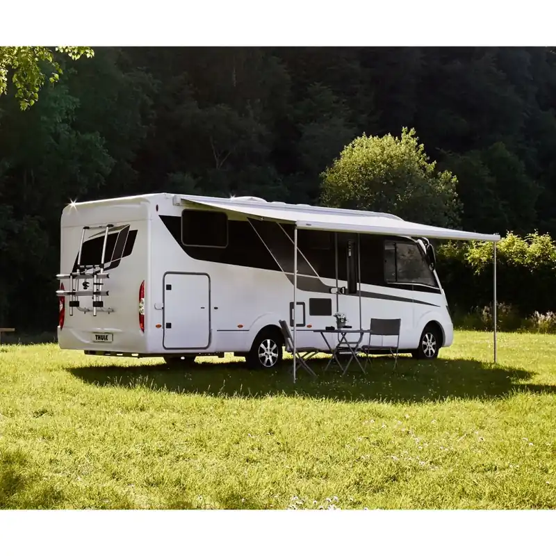 Aktionspreis - Thule Kurbelmarkise 5200 zur Wandmontage, 2,6 x 2 m, Gehäuse weiß, Saphir-Blau