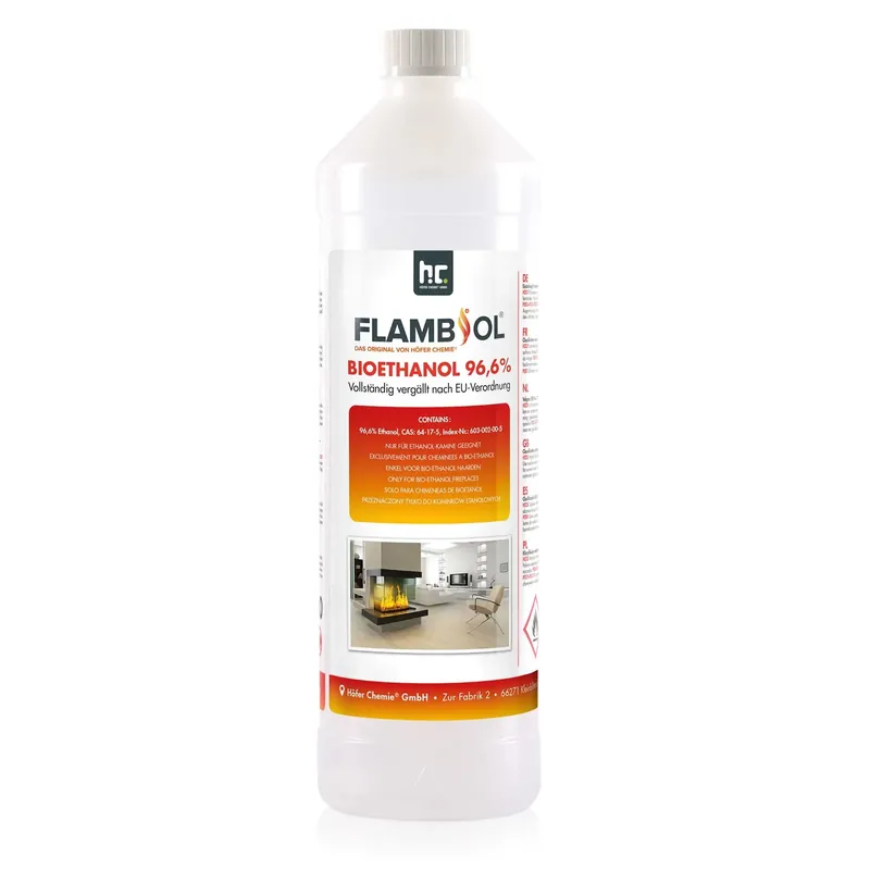 1 L FLAMBIOL® Bioéthanol 96,6 % Premium pour cheminée de table à l‘éthanol | Nur diese Woche
