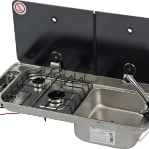 Koch- / Spülkombination CAN INOX 2-flammig, Spüle rechts, Glas 2-tlg. | Qualitätsprodukt