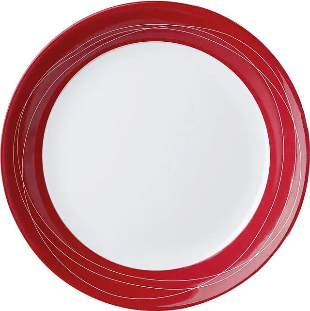 Direkt bestellen - Essteller Melamin Brunner Cosmic Durchm. 25 cm Fb. weiß / rot