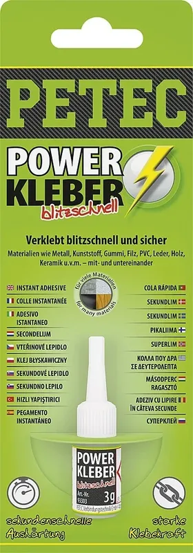 Sekundenkleber Petec Power Kleber blitzschnell Inhalt 3 g | Top-Qualität